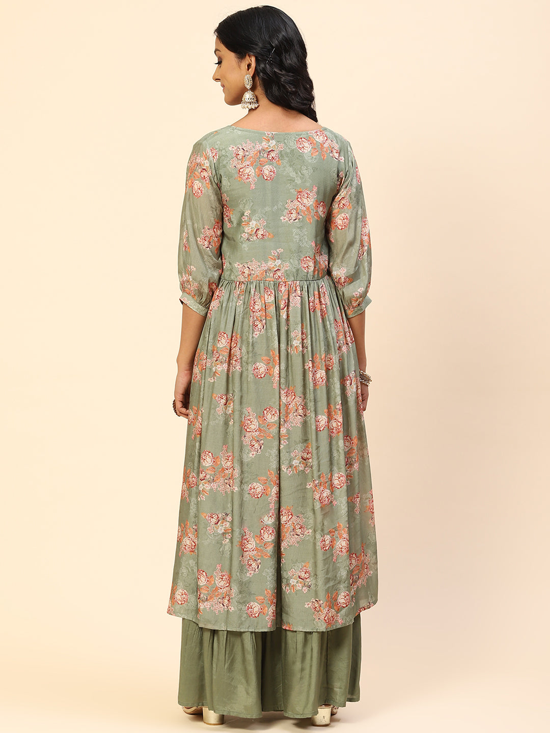 Floral Printed Muslin Kurta With Sharara