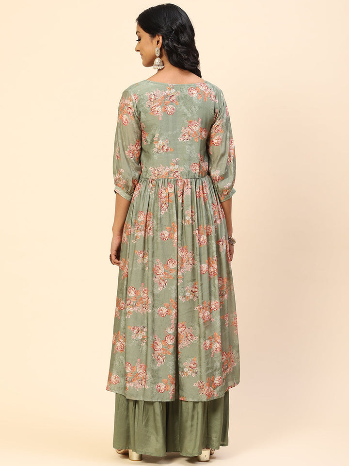 Floral Printed Muslin Kurta With Sharara