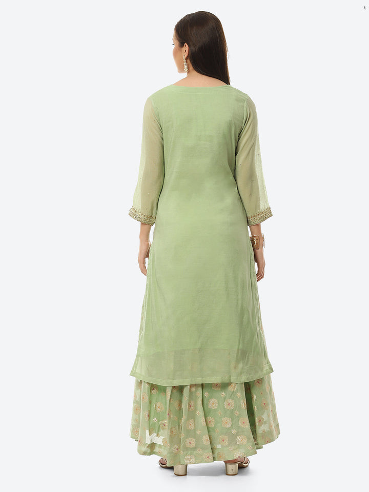 Neck Patti Chanderi Kurta With Skirt