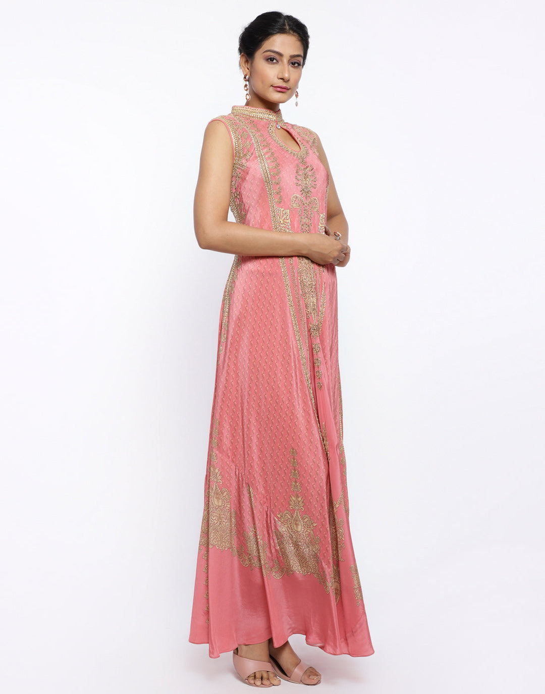 MBZ Meena Bazaar-Mustard Crepe Digital Printed Long Dress