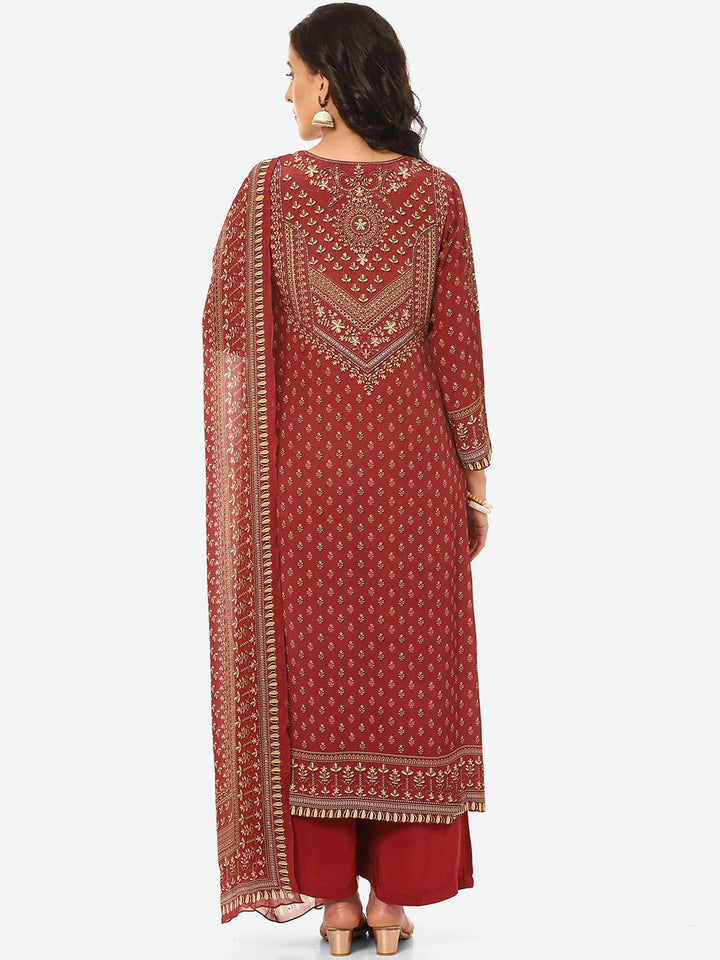 Digital Printed Crepe Kurta With Palazzo &amp; Georgette Dupatta
