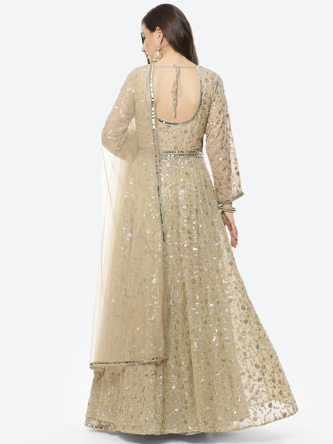 Embroidered Georgette Anarkali Kurti With Lehenga And Net Dupatta