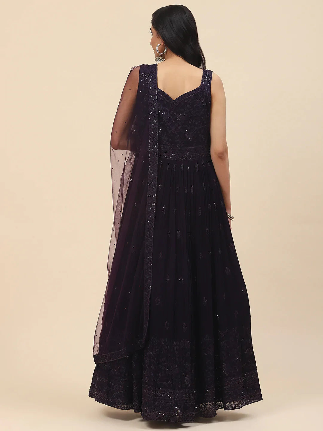 Resham Booti Embroidered Georgette Kurta With Churidar &amp; Dupatta