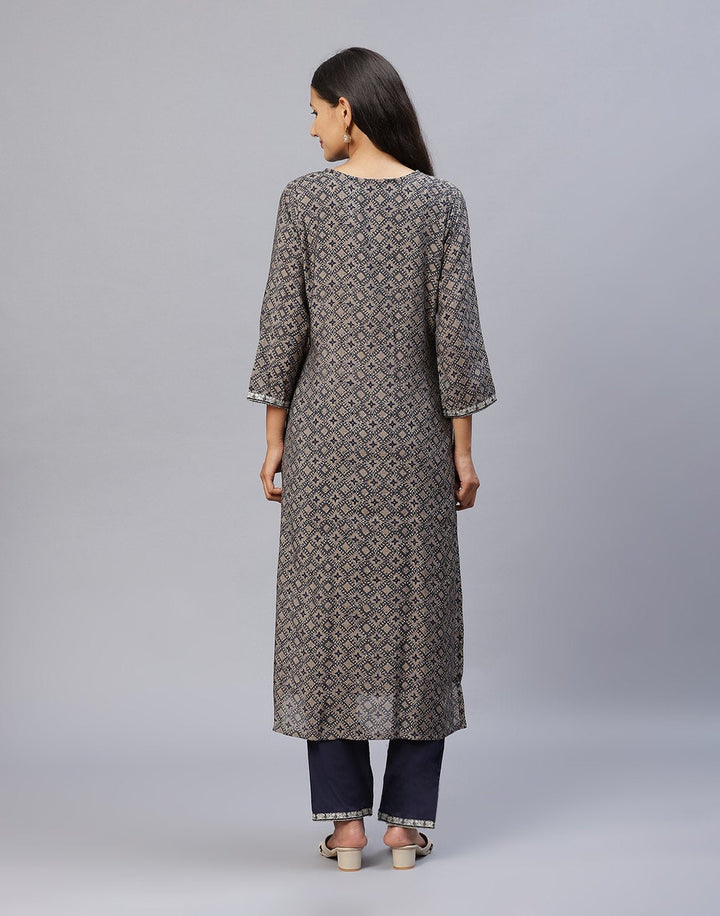 Yoke Embroidered Cotton Printed Kurti Pant Set