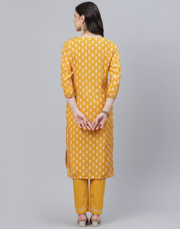 Printed Cotton Kurti Pant Set with Sequin Detail