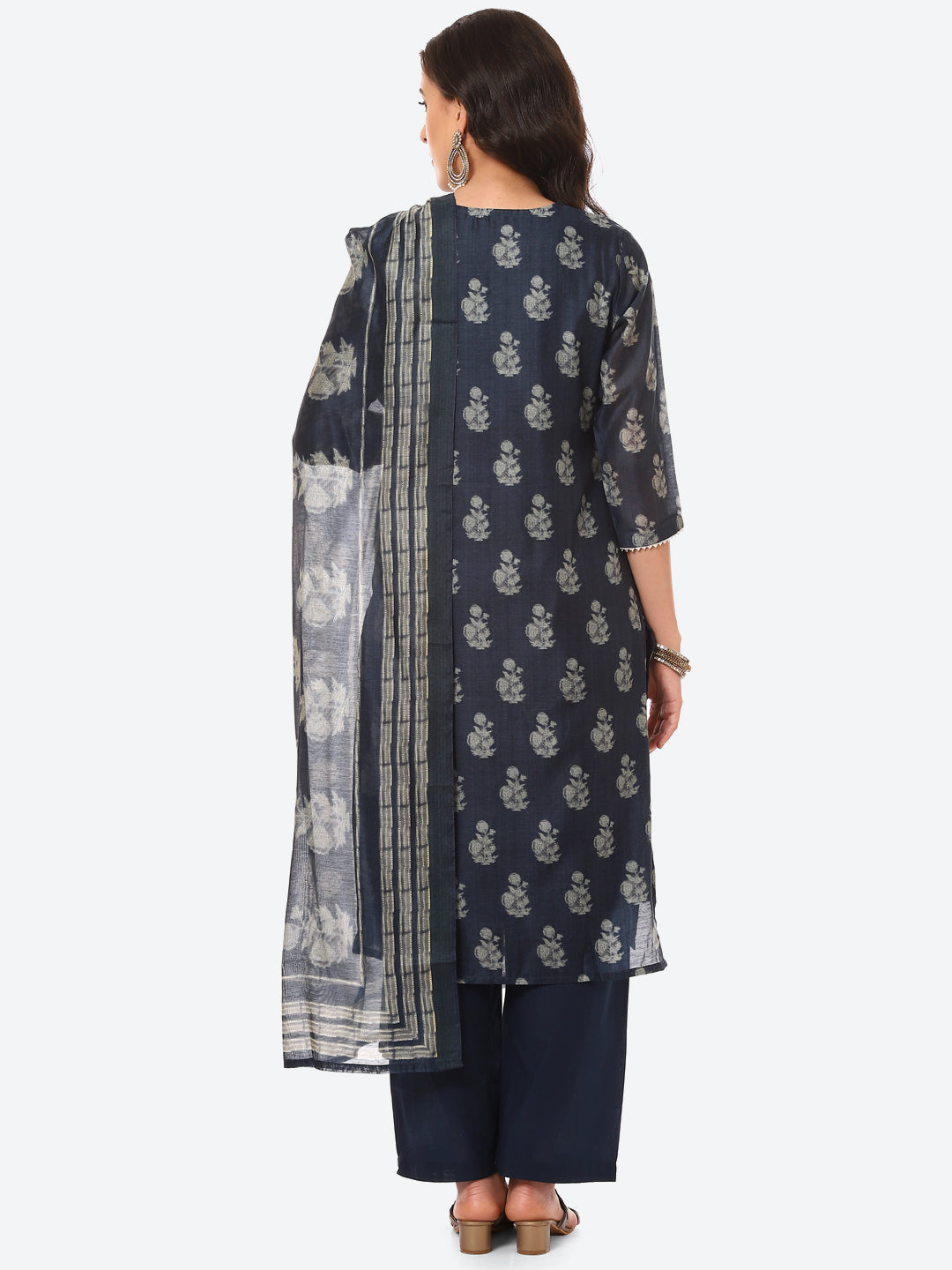 Floral Printed Embroidered Kurta With Pant &amp; Dupatta