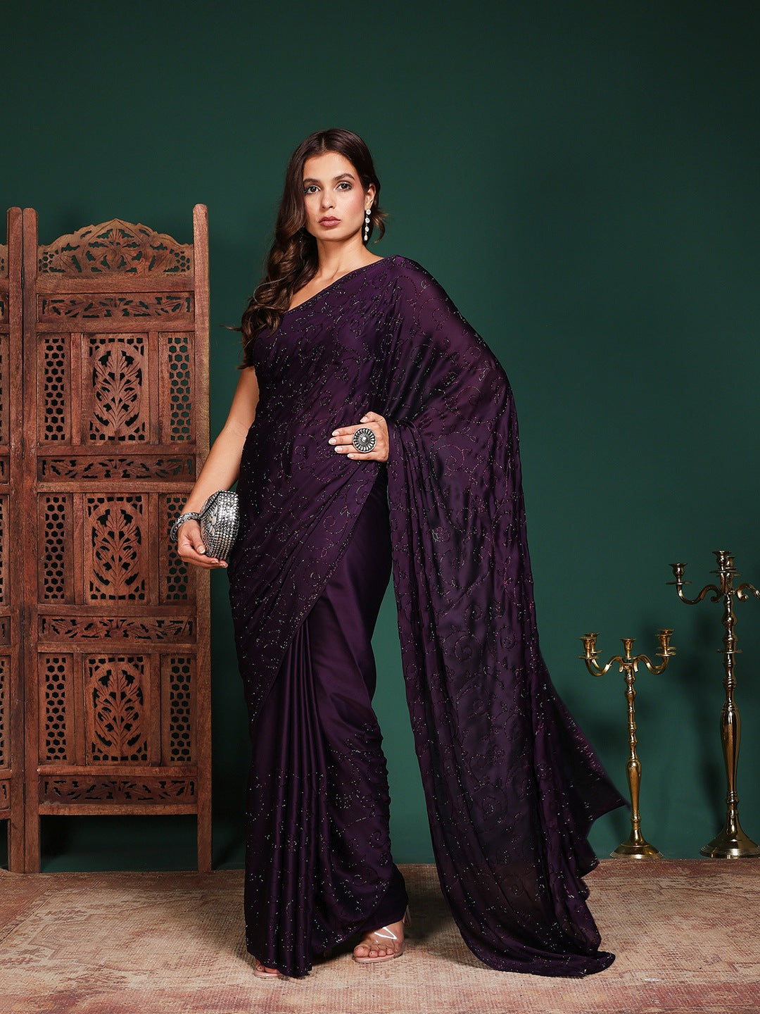 Embroidered Satin Saree