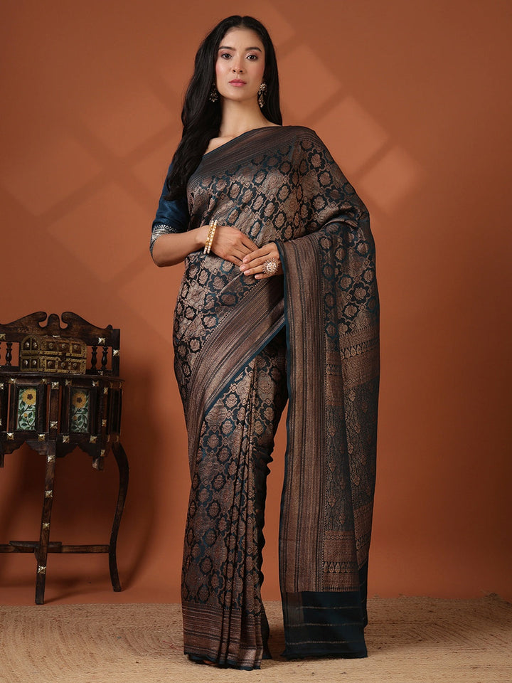 Antique Brocade Booti Crepe Woven Saree