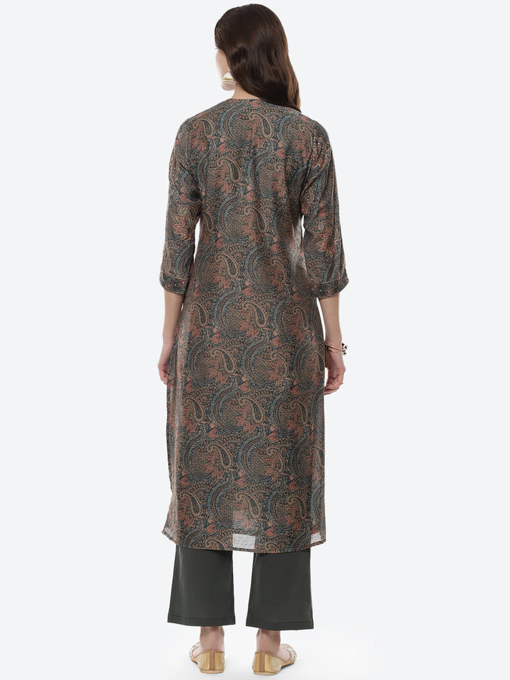 Printed Booti Chanderi Kurti With Pant