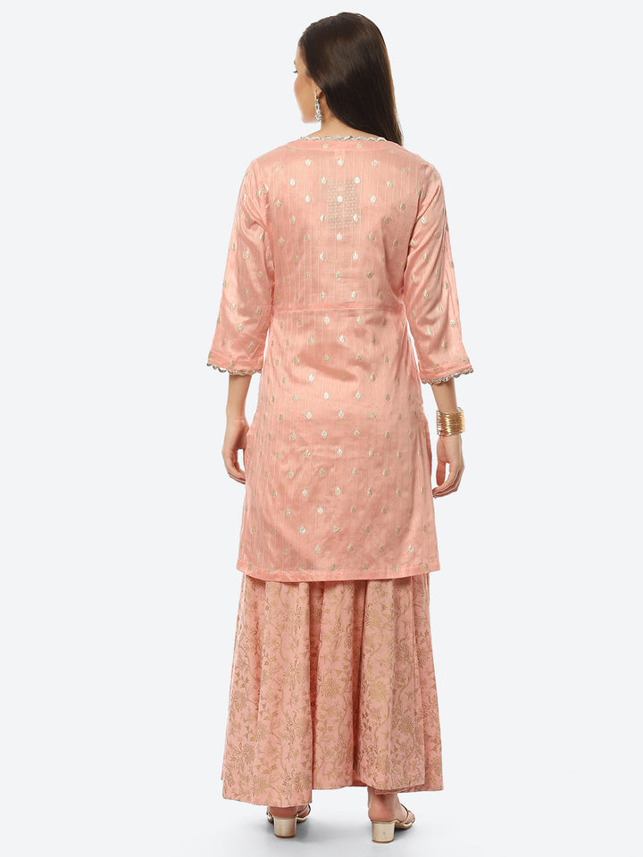 Printed Chanderi Kurta With Skirt &amp; Jacket