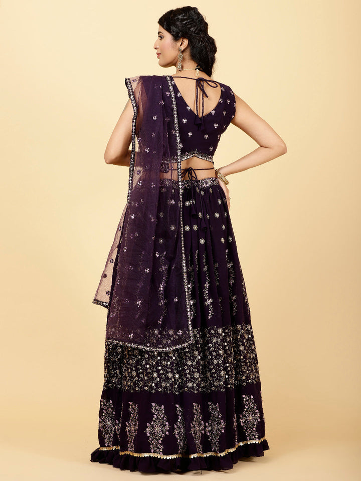 Zari Embroidered Georgette Choli With Lehenga &amp; Dupatta