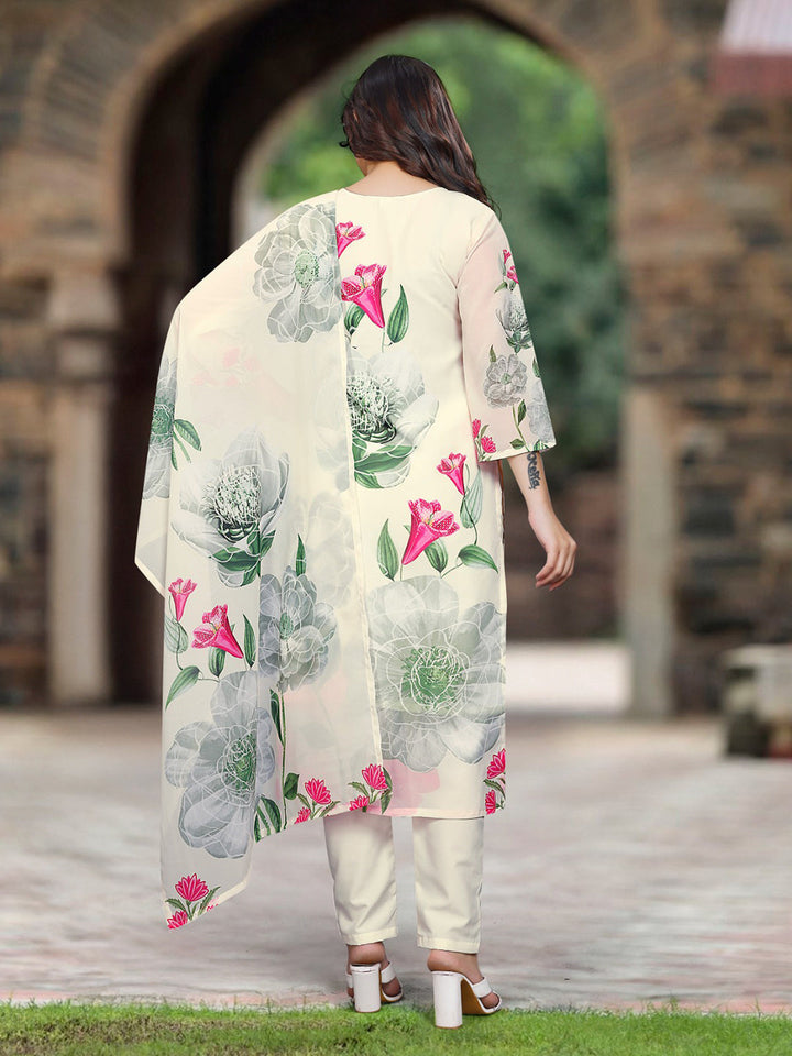 Printed Georgette Kurta With Pants &amp; Dupatta