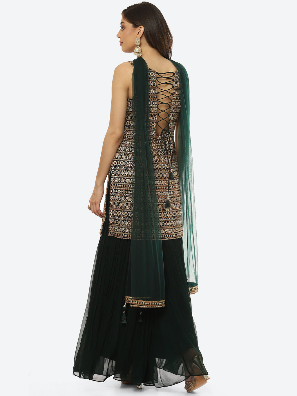 Zari Embroidered Georgette kurta With Palazzo & Dupatta