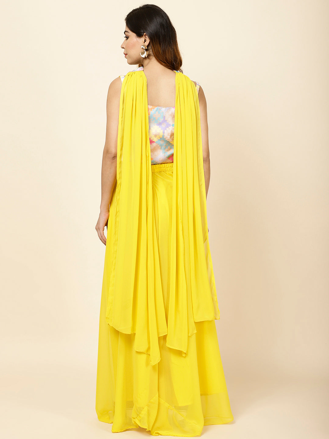 Neck Embroidered Georgette Crop Top With Palazzo &amp; Dupatta