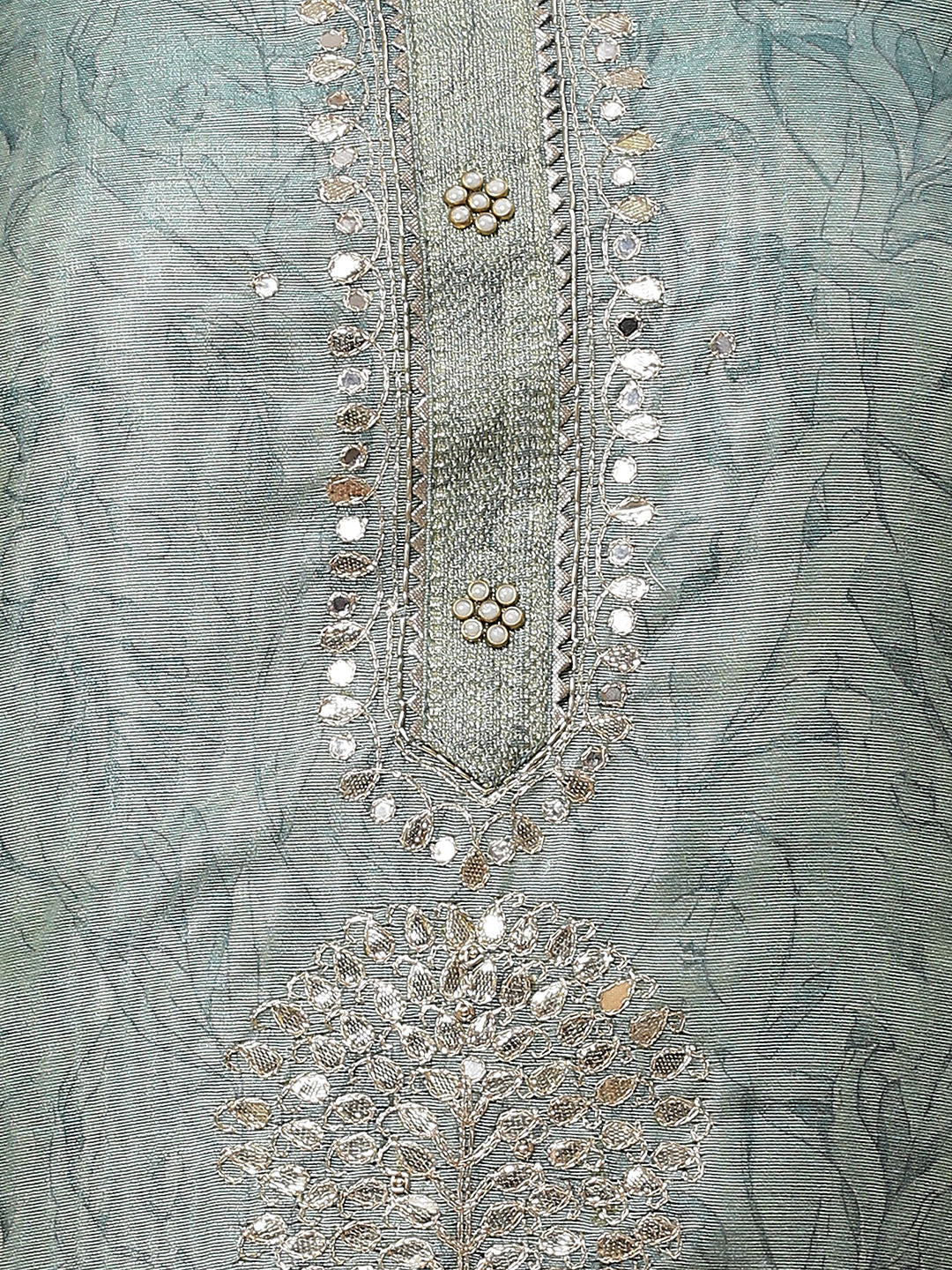Neck Embroidered &amp; Printed Chanderi Unstitched Suit Piece With Dupatta