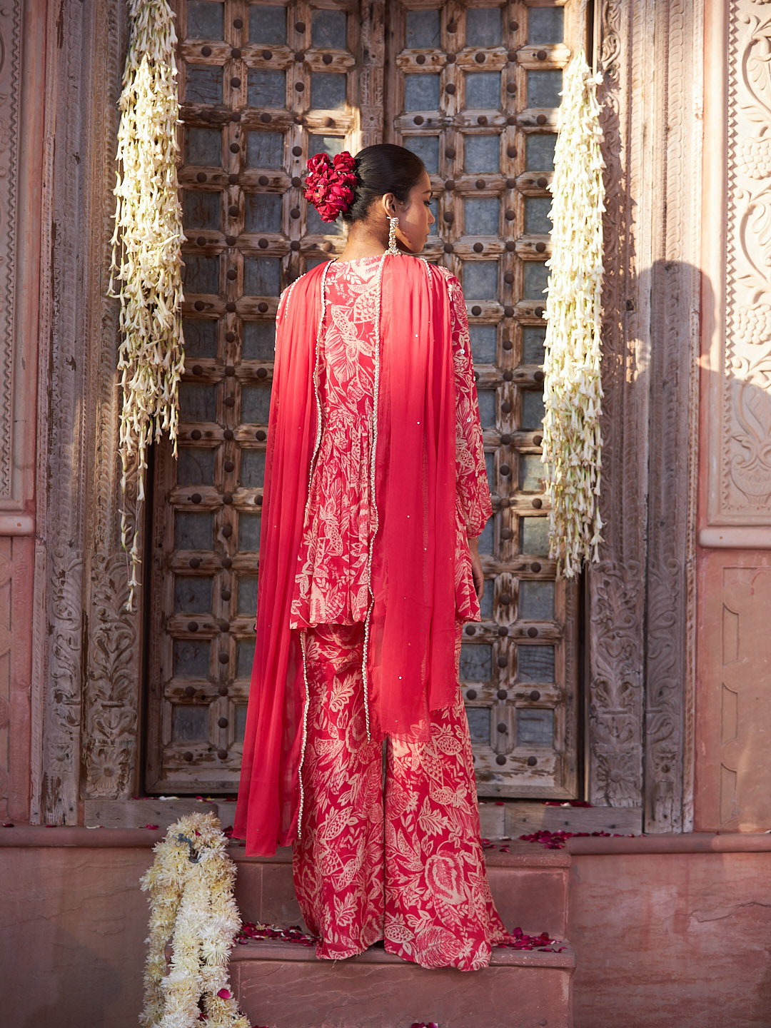 Pink Embroidered Chinon Kurta with Palazzo