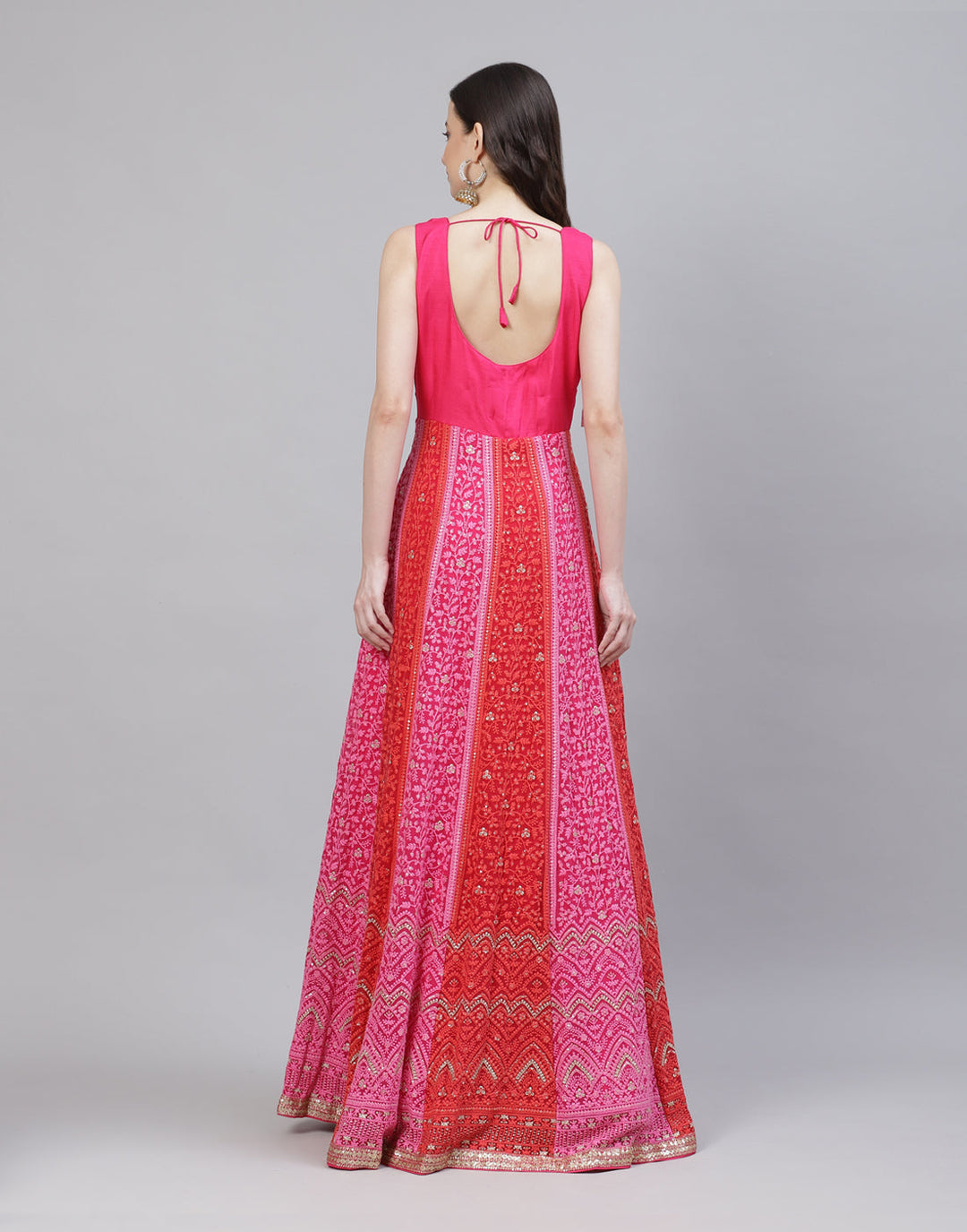 Mirror Work Georgettte Stitched Anarkali Salwar Kameez With Bandhani Printed Dupatta