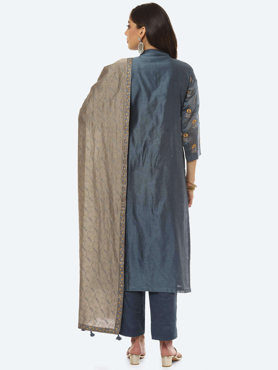 Resham Booti Cotton Kurta With Pant &amp; Dupatta