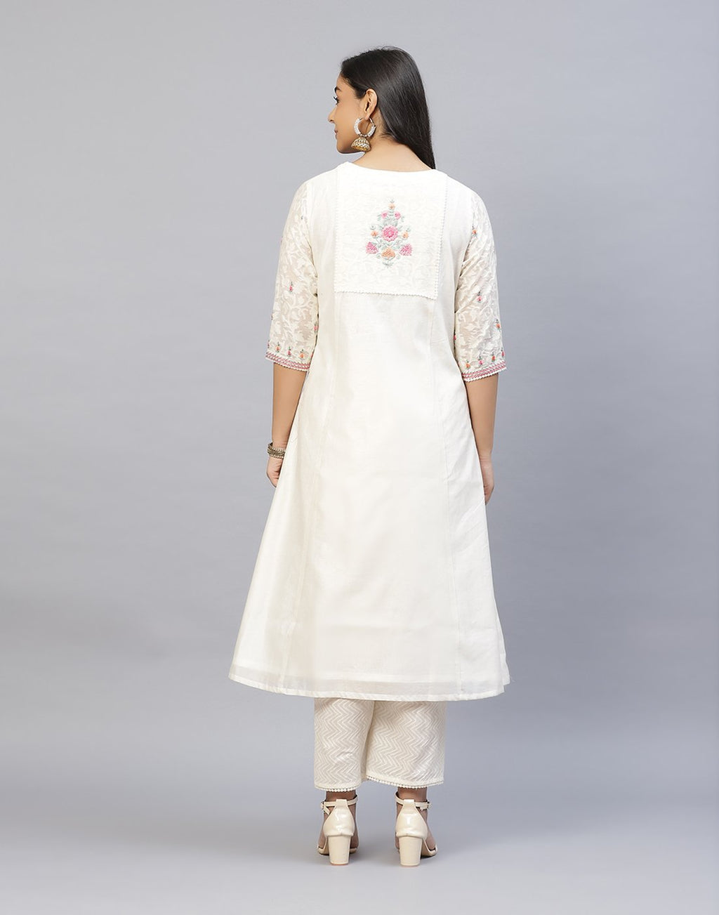 Embroidered Chanderi Kurti Pant Set