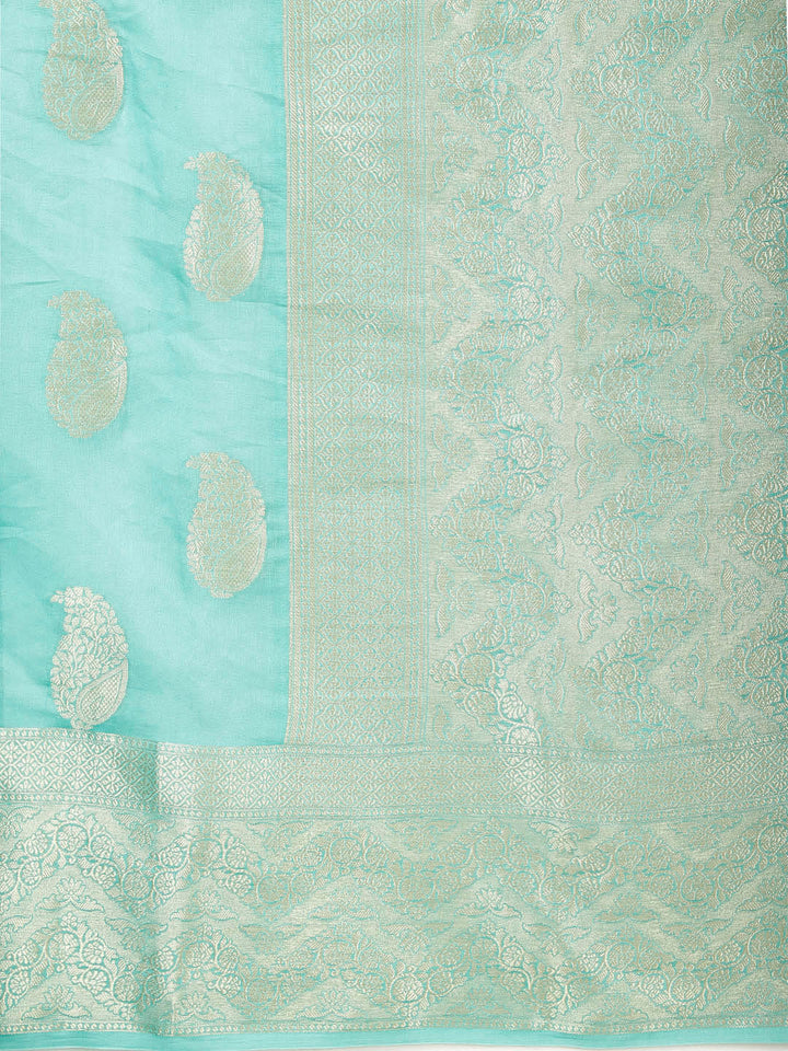 Zari Border Booti Woven Cotton Saree