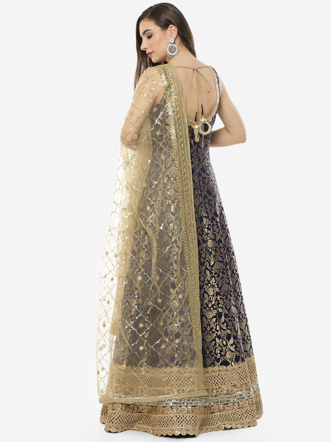 Zari Jaal Banarasi Handloom Stitched Anarkali Kurti With Net Dupatta