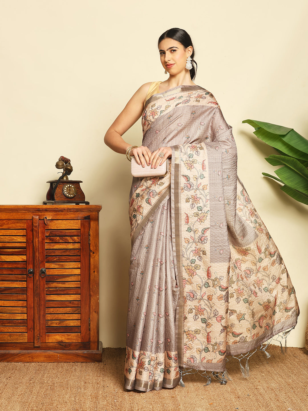 Floral Printed Tussar Saree