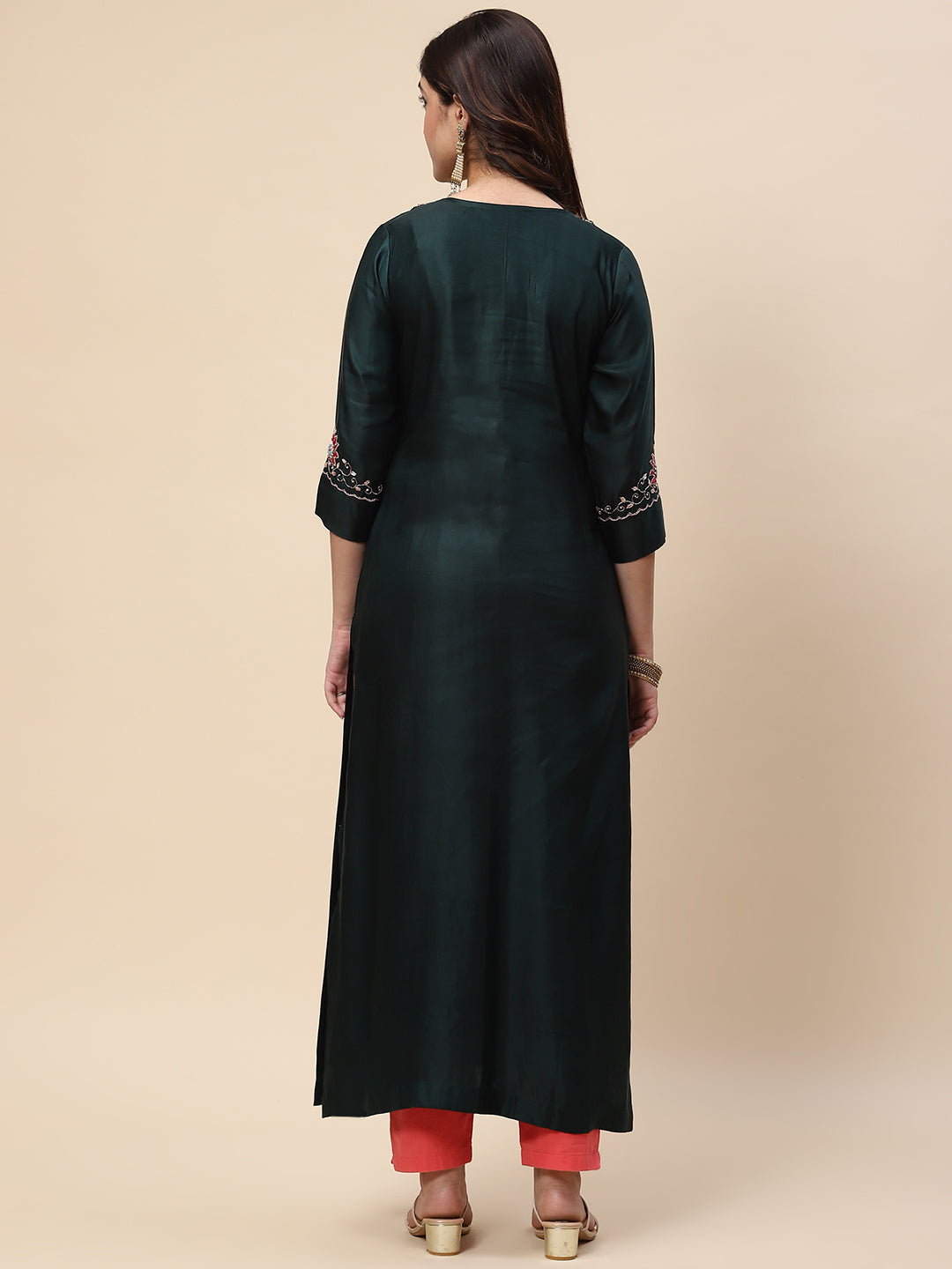 Neck Embroidered Satin Kurta