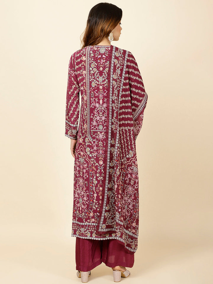 Digital Floral Printed Crepe Kurta With Palazzo &amp; Dupatta