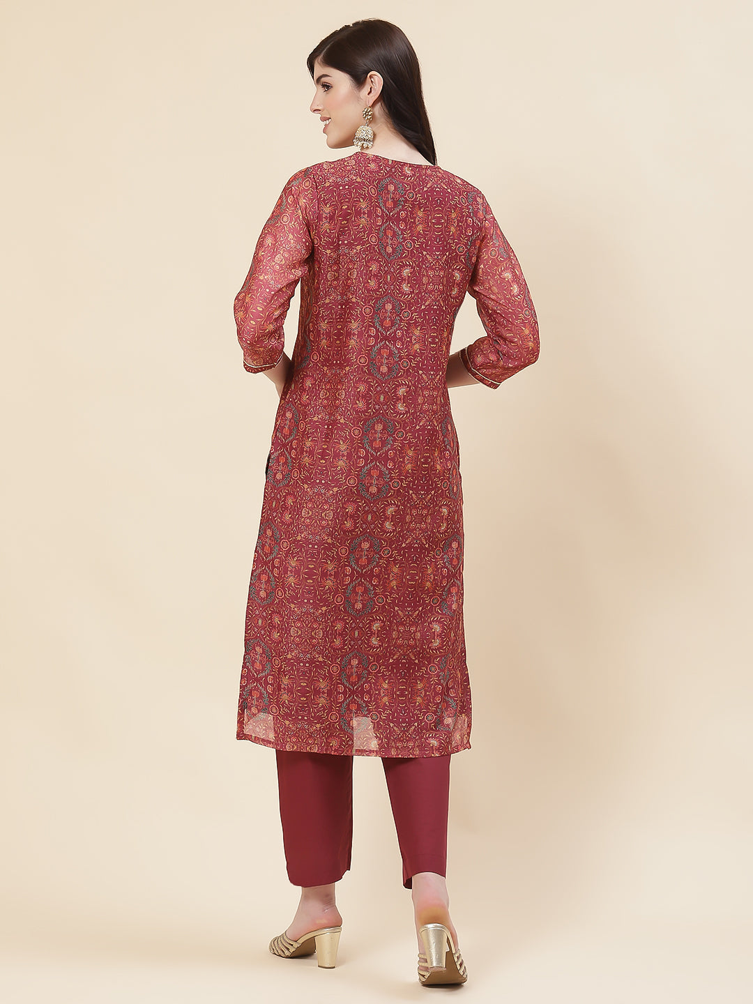 Printed Chanderi Kurta With Pants
