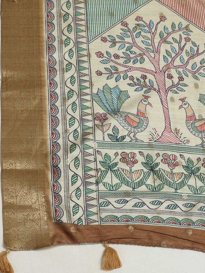 Printed &amp; Woven Design Art Silk Saree