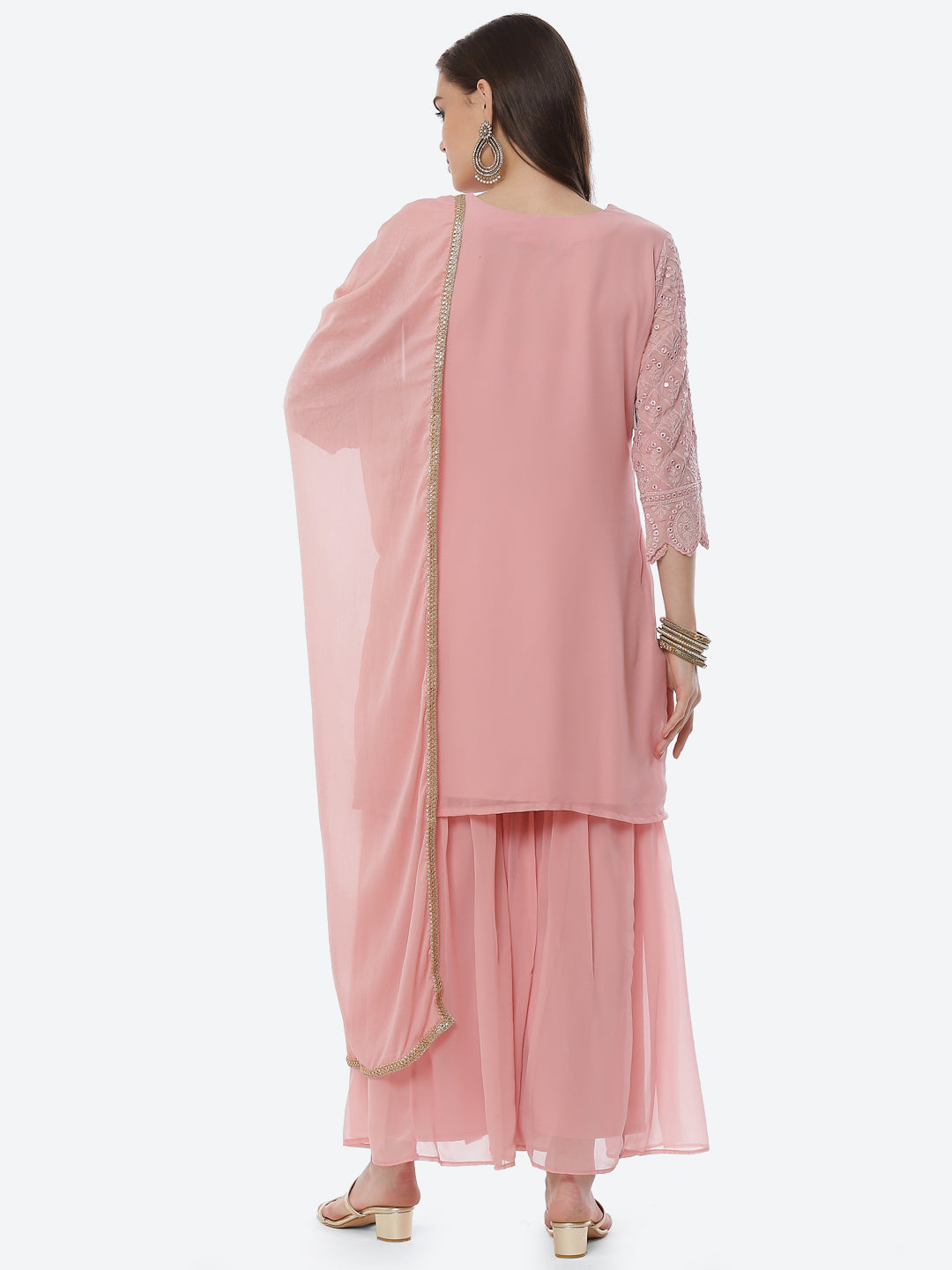 Resham Jaal Georgette Kurta With Garara &amp; Chiffon Dupatta