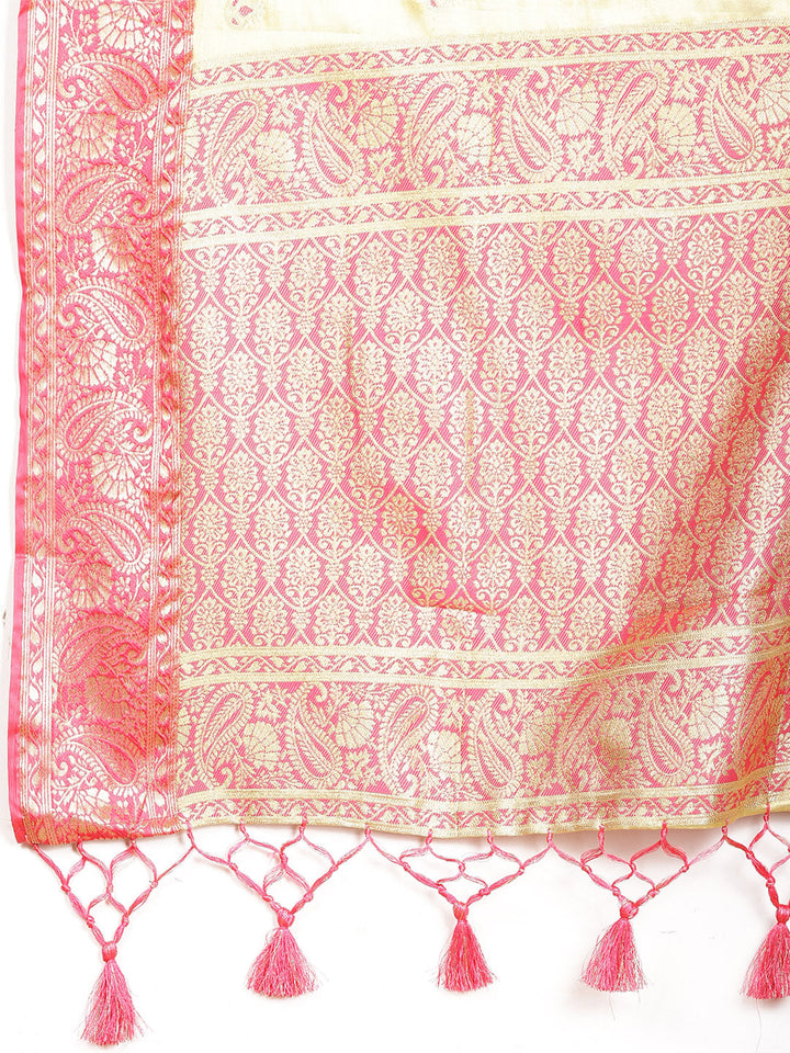 Plain Zari Border Banarasi Woven Saree