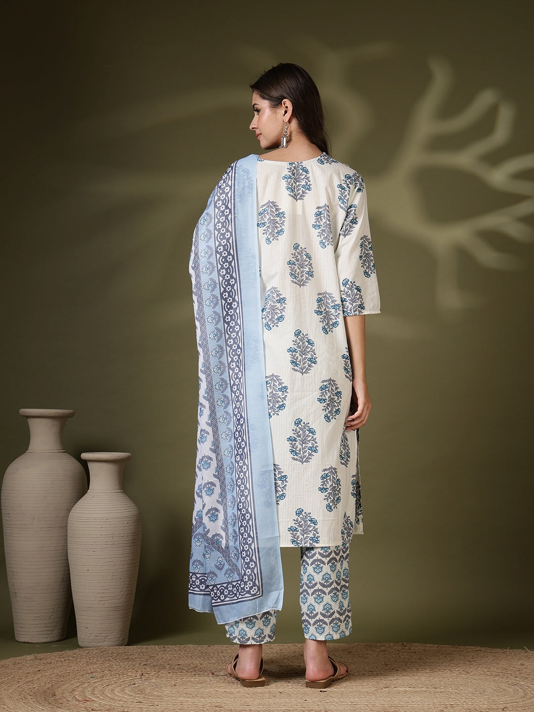 Printed Cotton Blend Kurta With Pant &amp; Dupatta
