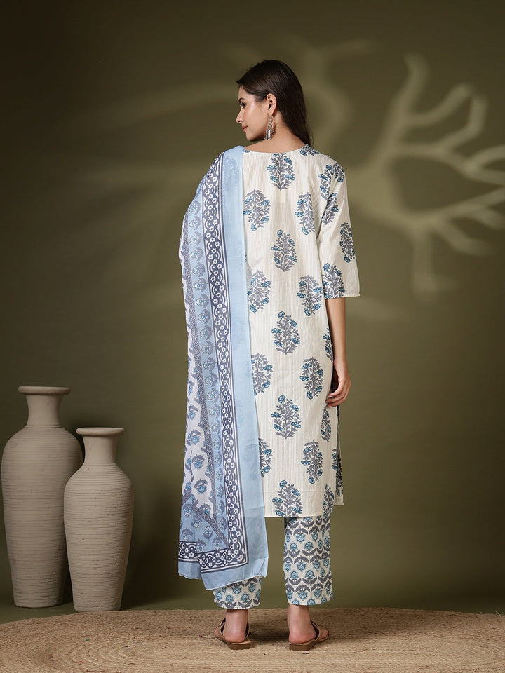Printed Cotton Blend Kurta With Pant &amp; Dupatta