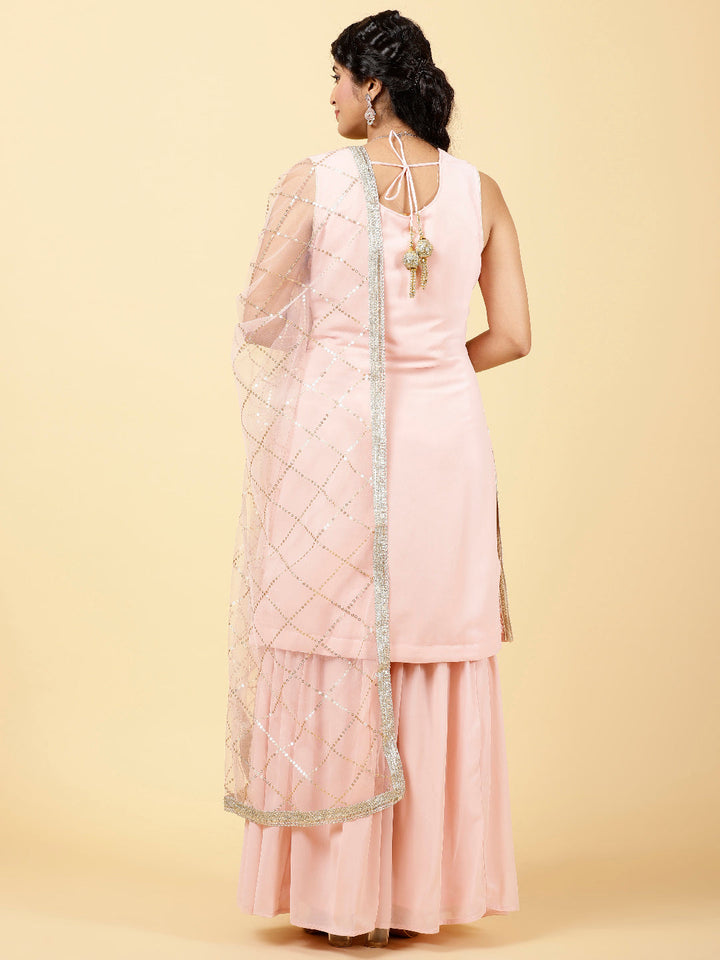 Sequin Georgette Kurta With Palazzo  &amp; Dupatta