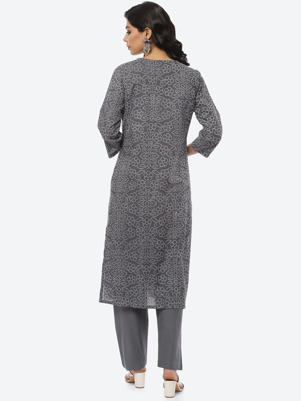 Printed Zari Neck Cotton Kurti With Pant