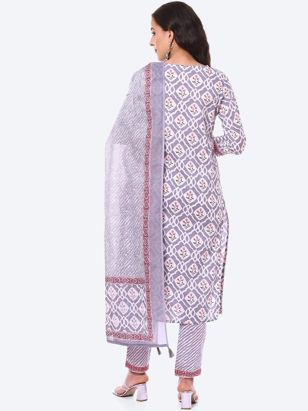 Floral Booti Printed Cotton Kurta With Pant & Dupatta