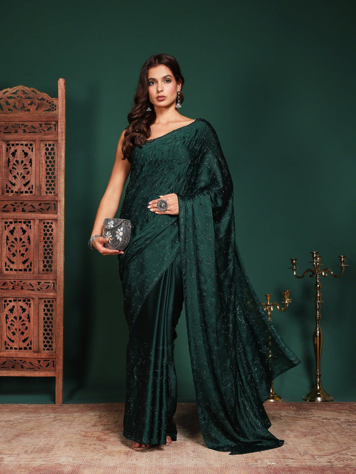 Embroidered Satin Saree