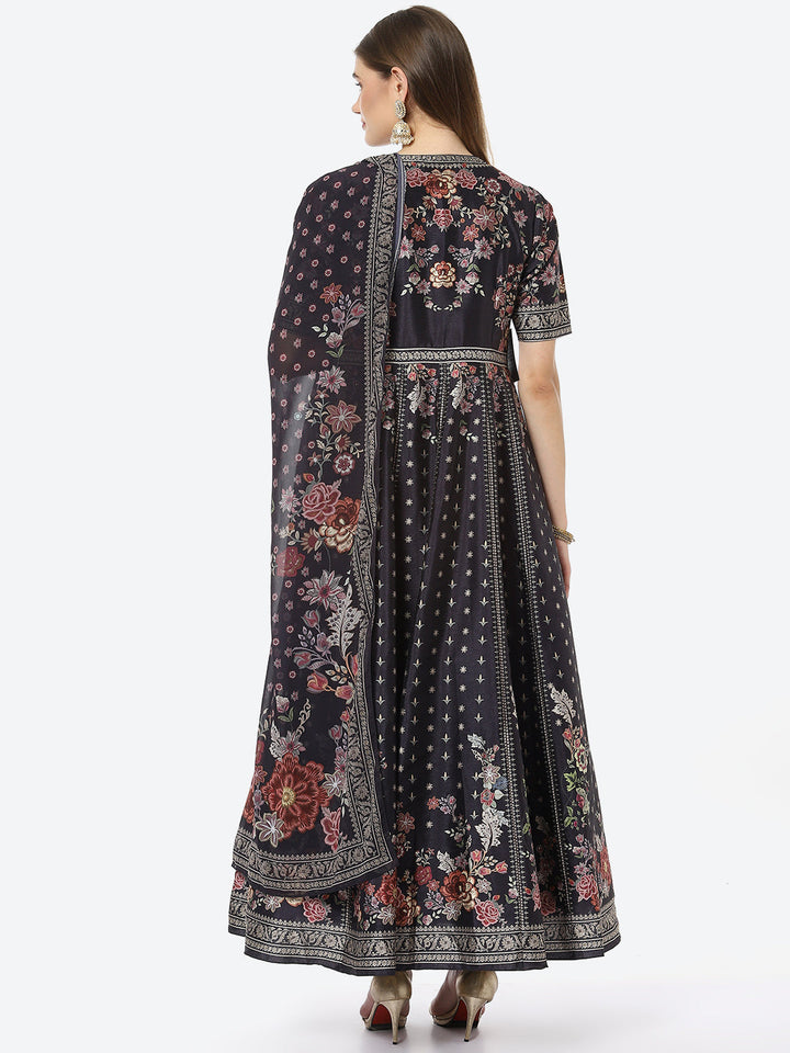 Digital Floral Printed Anarkali Kurta With Churidar &amp; Georgette Dupatta