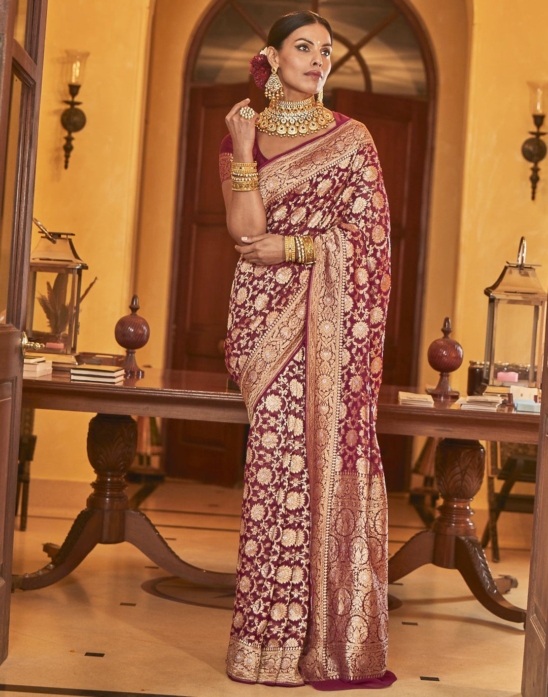 Wine Banarasi Kaddi Saree