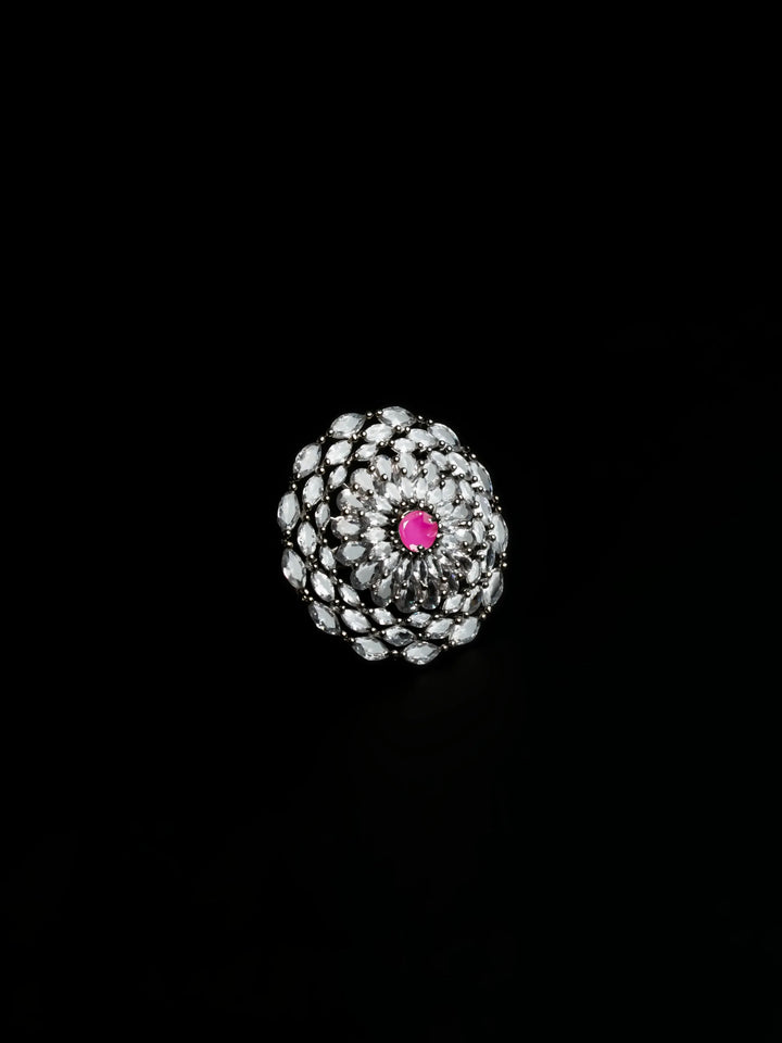 Silver Toned AD Stone Ring