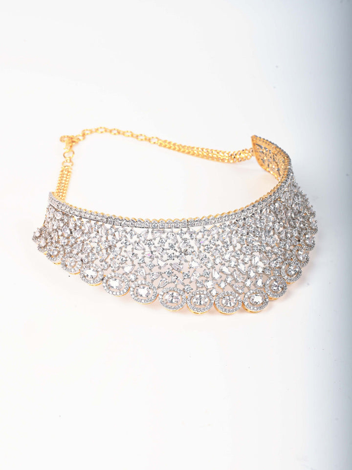Silver AD Necklace Set With Earrings