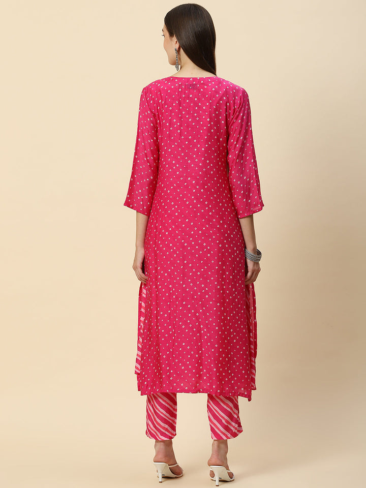 Leheriya Printed Muslin Kurta With Pants &amp; Jacket