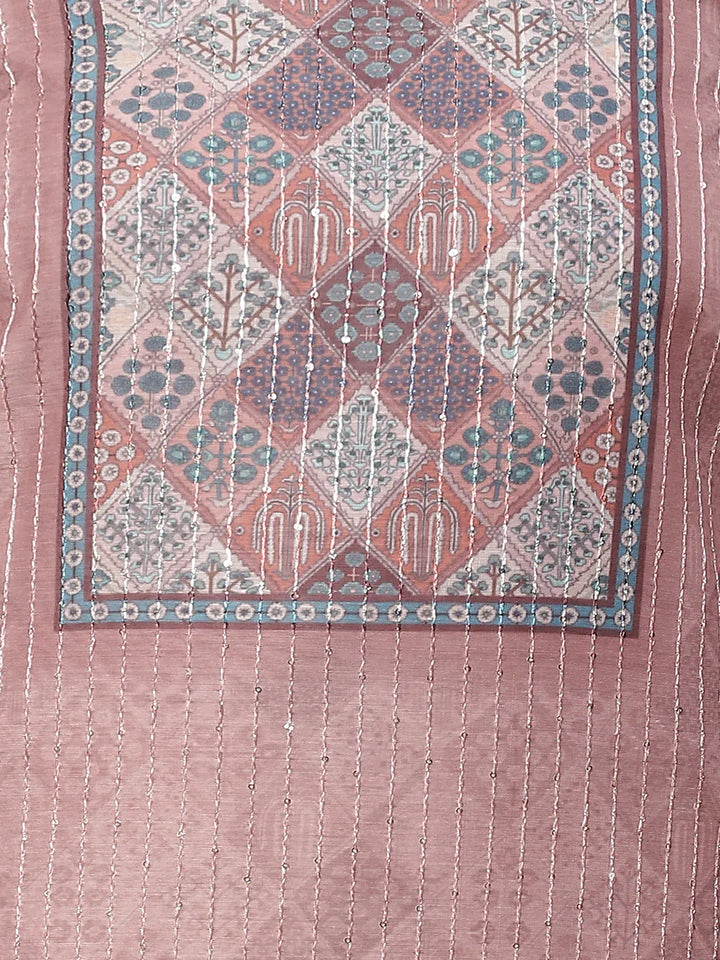Neck Embroidered Chanderi Unstitched Suit Piece With Dupatta