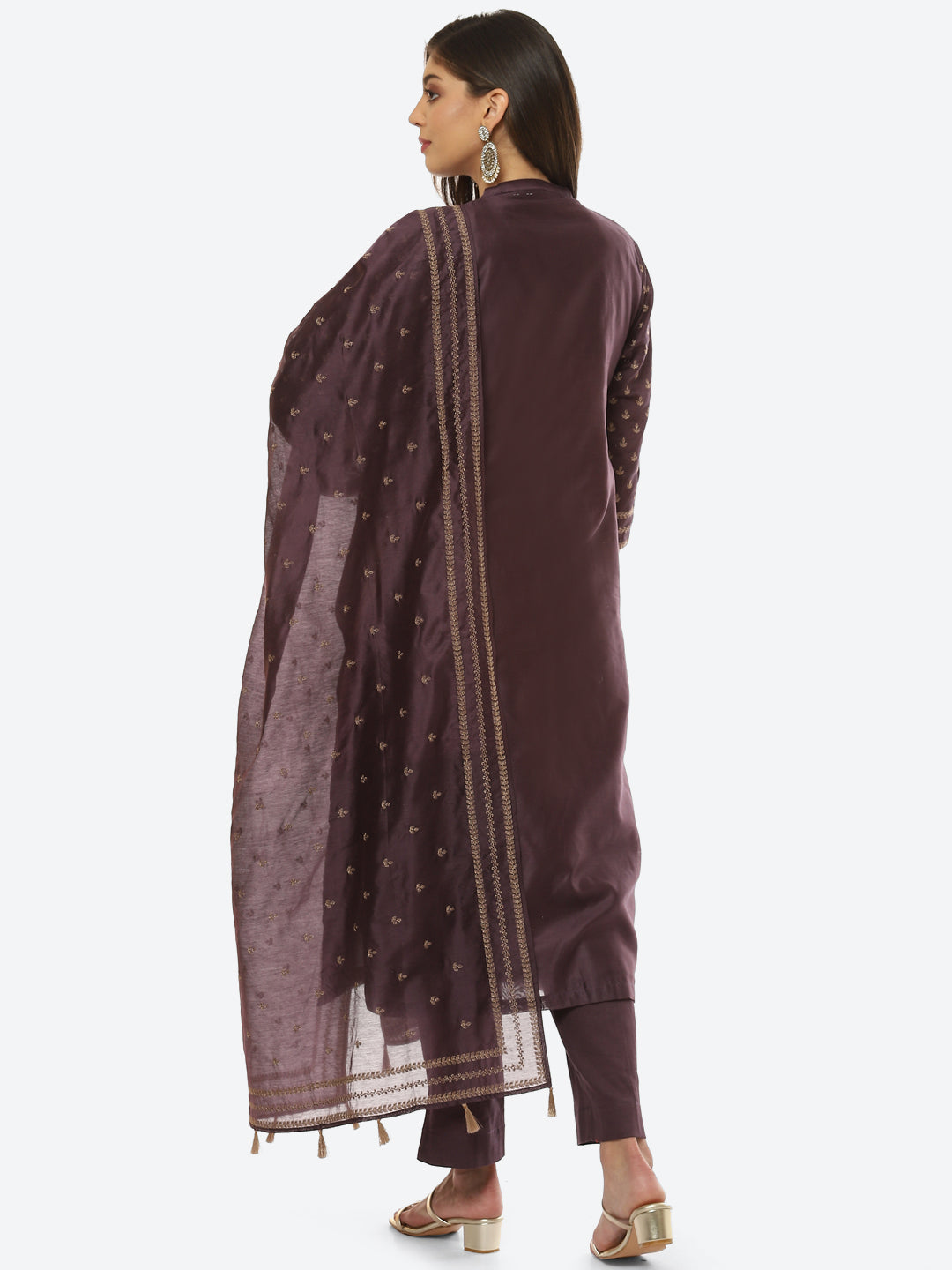 Resham Embroidered Booti Border Chanderi kurta With Pant &amp; Dupatta