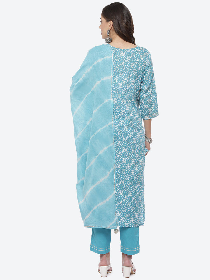 Resham Mirror Booti Cotton Stitched Salwar Kameez With Chiffon Dupatta