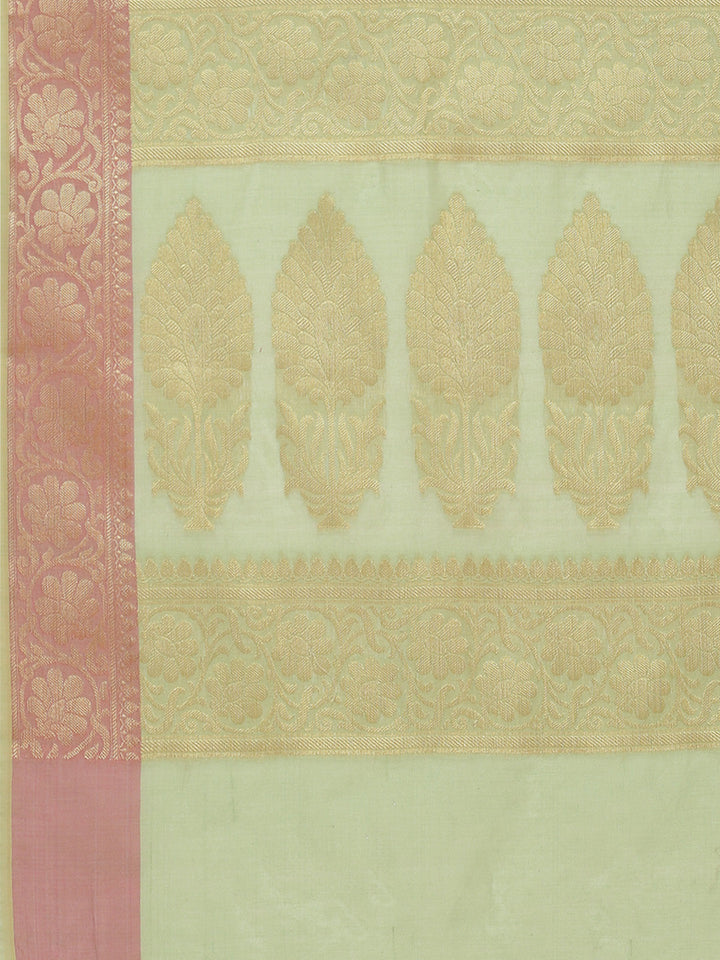Plain Zari Booti Woven Cotton Saree