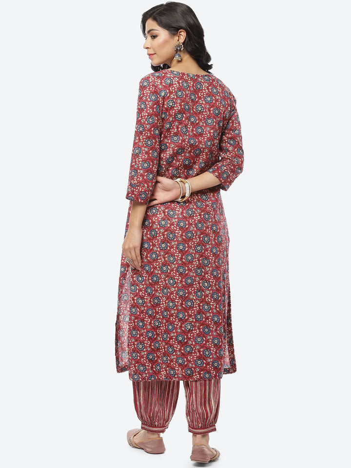 Printed Cotton Kurti With Afghani Pant