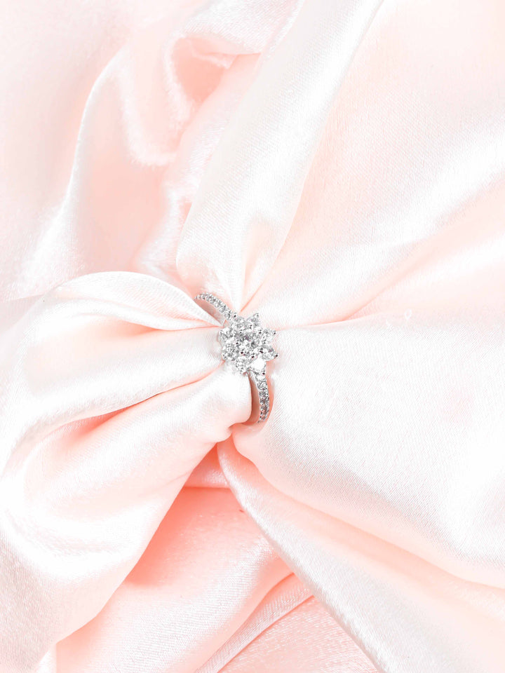 Silver &amp; White AD Stone Ring