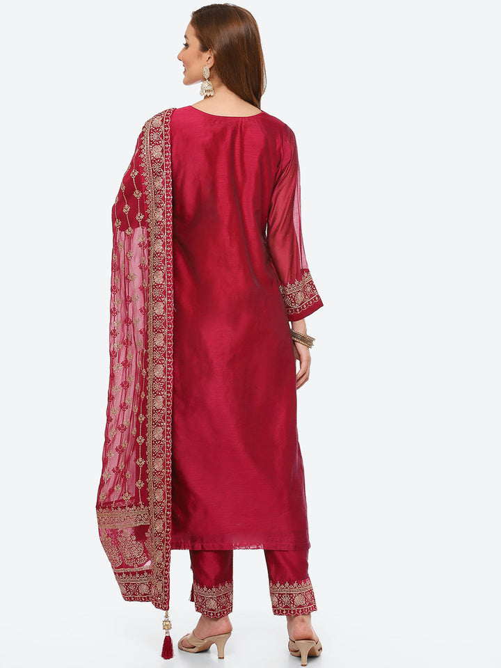 Zari Ghera Chanderi Kurta With Pant &amp; Chanderi Dupatta